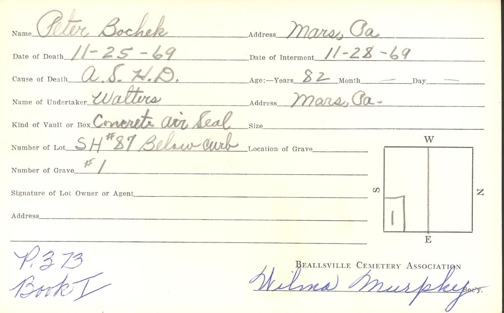 Peter Bochek burial card